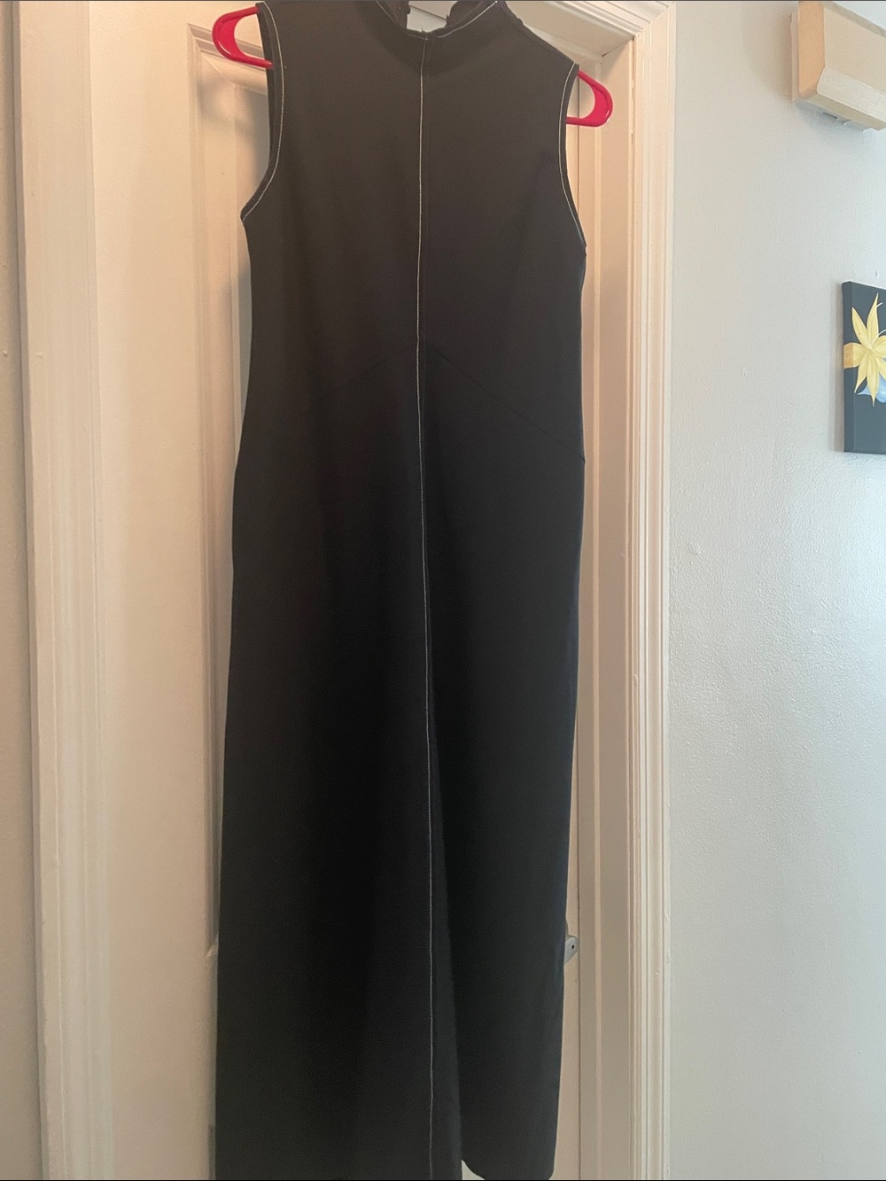 Zara Black Sleeveless Midi Dress with Contrast Stitching